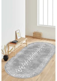 Resim West Home Dijital Baskı Yıkanabilir Kaymaz Taban Oval Mutfak Halısı Salon Halısı Ve Yolluk Wh 375 Grey Oval 