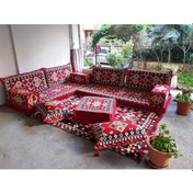 Resim Coton Şark Köşesi Minderi Ürgüp Desenli Kilim, Orta Puf Takımı Konsept Kırmızı 13 Parça 