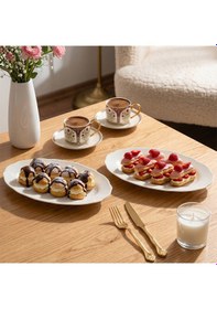 Resim Porsima 4461 Gonca Porselen Kayık Tabak Seti - Oval Kahvaltılık Sunumluk Seti 25cm Beyaz 