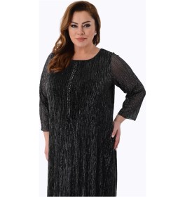 Resim Lilas Xxl Büyük Beden Siyah Renkli Likralı Simli Kısa Abiye Elbise Siyah 
