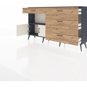 Resim Arges Konsol Tek Raflı 4 Çekmeceli 2 Kapaklı 176x30x99 Antrasit-a Antrasit-aytaşı/çam 
