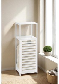 Resim Digithome Bambu Beyaz Mat Lake Kirli Sepetli 2 Raflı Banyo Düzenleyici Çamaşır Sepeti Db-0020 Kahverengi 