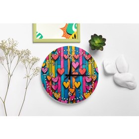 Resim Pop Art Kalpler Ve Ahşap Görünümlü Sessiz Duvar Saati Çok Renkli 