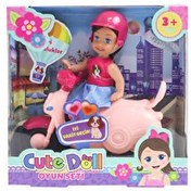 Resim Sevimli Bebek Motorsikletli Koyu Pembe Kasklı 