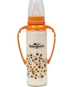 Resim Bambino Kulplu Cam Biberon-Turuncu 225Ml 