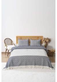 Resim Rivaistanbul Milena Lacivert Çift Kişilik %100 Pamuklu Yatak Örtüsü Takımı 3 Parça Uyku & Çeyiz Seti 