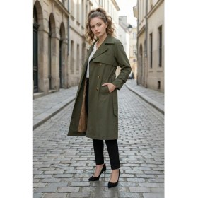 Resim Pastelastore %100 Pamuk Gabardin Uzun (110CM) Astarlı Kemerli Kadın Trençkot 1111 