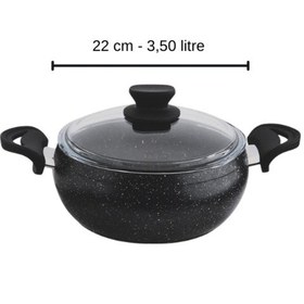 Resim Granit Pro 22 Cm Derin Granit Güveç Tencere Siyah Bakalit Saplı Cam Kapaklı Yapışmaz 