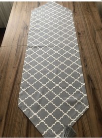 Resim Gri Üzeri Beyaz Moroccan Desenli Runner Çok Renkli 