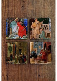Resim Doğal Taş Bardak Altlığı Uv Baskılı 4'lü Set Kaplumbağa Terbiyecisi - Stone Coasters Çok Renkli 