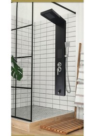 Resim İsaoğlu Yapı Siyah Panel Duş Sistemi Masajlı Duş Seti Mat Siyah Panel Yağmurlama Siyah 
