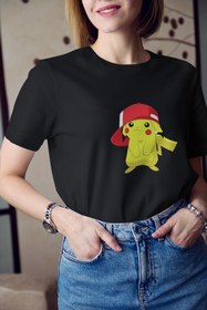 Resim Kio Tasarım Pokemon Pikachu Pikaçu Pikacu Pika Pika Baskılı Tişört Kadın Hediye Doğum Günü Hediyesi T-shirt 