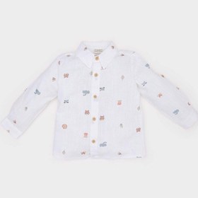 Resim DeFacto Erkek Bebek Hayvan Desenli Flamlı Poplin Uzun Kollu Gömlek E2009A525SPER105 Ekru 