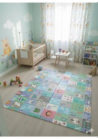 Resim Katlanabilir Çift Taraflı Eğitici Çocuk Oyun Matı - Halısı 180x150 Taşıma Çantalı - Mavi Alfabe 