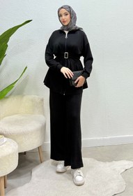 Resim Tesettür Diyarı Modal Kumaş Kemerli Diva Takım- Siyah 