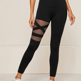 Resim Yoga, Koşu ve Fitness için Esnek, Nefes Alabilen ve Rahat Kadın Yüksek Belli Mesh Panel Leggings - Siyah, Çapraz Arka Tasarımı ile Tüm Mevsimler için Uygun, Fitness Leggings | Çapraz Arka Tasarımı | Esnek Kumaş 