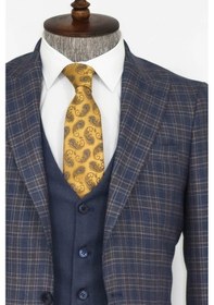 Resim Ekose Ceketli Slim Fit Mavi Erkek Takım Elbise - Wessi Mavi 