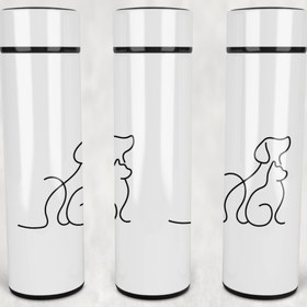 Resim Arzande Köpek Kedi Dostluğu Led Derece Göstergeli Paslanmaz Çelik Termos 500 ML 