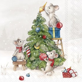 Resim Açık Gri Fareler Yılbaşı Hazırlama Desenli Yemek Peçetesi 