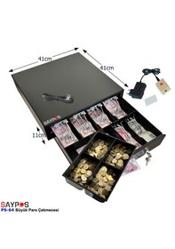 Resim 6 Banknot Gözlü Kolay Açma Buton Ve Adaptörlü, Anahtardan Açılır Para Çekmecesi 41x41x11cm 