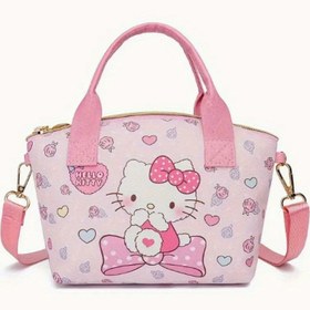 Resim Sanrio Hello Kitty Kadınlar İçin Ayarlanabilir Omuz Askılı Çapraz Çanta - Mavi Hayvan Baskı & Kalp Tasarım, Fermuarlı Kapatma, Dayanıklı Polyester, Günlük Kullanım için Sevimli Kawaii Çanta, Hello Kitty Çantalar ve El Çantaları, Güvenli Seyahat Çantası, Eğlenceli Aksesuar 