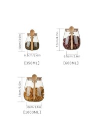 Resim Tombul 3 Lü Borosilikat Cam Bambu Kapaklı Kavanoz Baharatlık Seti 350 -600-1000 Ml Şeffaf 