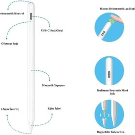 Resim TEKNETSTORE Ipad Uyumlu Pen Palm Rejection Teknolojisi Dokunmatik Kalem Active Stylus Özel Yazı / Çizim Kalemi 