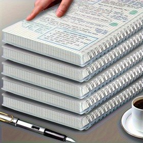 Resim 5 adet A5 Grid Notebook Set - 80 Sayfa (160 Sayfa) Herbirinde, Çift Hélix Bağlama, Kalın Kağıt, Su Geçirmez ve Dayanıklı Frosted PP Kapak, İş, Çalışma, Günlük, Ofis ve Öğrenci Kullanımı için Mükemmel 
