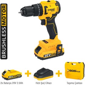 Resim SGS5532 - 20 Volt 2 Amper 60 Nm Tork Akülü Darbeli Matkap Vidalama Seti Çift Akülü Kömürsüz Motor 
