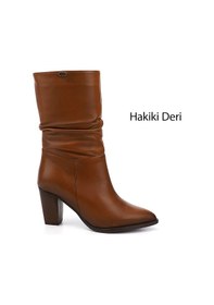 Resim Gönderi(R) Gönderi R Kadın Taba Antik Sivri Burun Körüklü Kalın Topuklu Hakiki Deri Çizme Gkzc13444579 Taba 