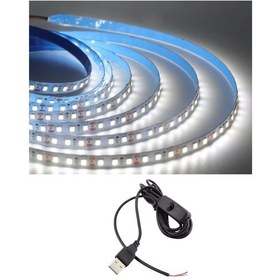 Resim 5 Metre 5 Volt 2835 Smd 6500 K Beyaz İç Mekan 60 Ledli Şerit Usb Li Anahtarlı Siyah Güç Kablosu Set 