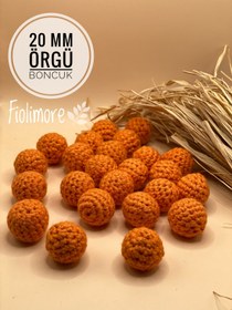 Resim Fiolimore 20 mm Turuncu Örme Boncuk (5 Adet) Örgü Tasarım Emzik Zinciri Malzeme 