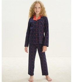 Resim Sevim Kız Çocuk Uzun Kol Gömlek Yaka Önden Düğmeli Lacivert Pijama Takım C0t1n7o8 001 