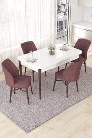 Resim Canisa Nef Serisi 70x114 Açılabilir Mdf Beyaz Masa Ceviz Ayak Masa Takımı Ve 4 Gül Kurusu Sandalye 