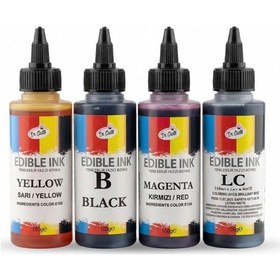 Resim Yenilebilir Yazıcı Gıda Mürekkebi 115 Ml 4 Lü Set Siyah, Sarı, Magenta Kırmızı , Cyan Mavi Cmyk Pasta Baskı Mürekkebi 