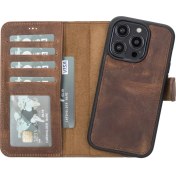 Resim Plm Iphone 14 Pro Uyumlu Deri Cüzdanlı Kılıf Mwwn G2 Kahve 