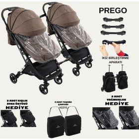 Resim Yan Yana Birleştirmeli Kabin Boy İkiz Bebek Arabası Ayak Örtüsü + Yağmurluk + Taşıma Çantası 