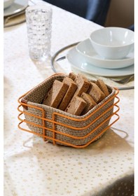 Resim Edora Home Turuncu Paslanmaz Oval Köşeli Kare Ekmek Sepeti Makrome - Çok Amaçlı Metal Turuncu 