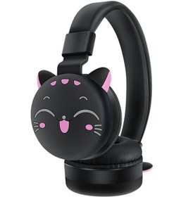 Resim Kensa Sevimli Kedi Figürlü Stereo Kablosuz Kulak Üstü Kulaklık Siyah 
