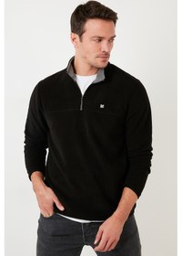 Resim Buratti Slim Fit Anti-Pilling Tüylenme Yapmayan Bato Yaka Şardonlu 2'Li Paket Erkek Polar 5906001S2 Haki-Siyah 