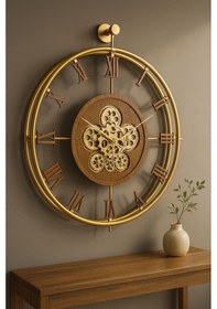 Resim Metaquartz Aksesuar Ahşap Gold Dönence - Chakra Serisi - Çarklar Hareketlidir - Çarklı Duvar Saati Altın 