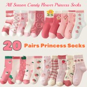 Resim Kızlar için 12 Yaşın Altında Rahat Uyarlama, Soluklu, Polyester & Spandeks Karışımı, El Yıkamalı - Çeşitlemeli 20-Lı Paket Knit Kumaş Prenses Dizli Çoraplar 