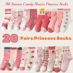 Resim Kızlar için 12 Yaşın Altında Rahat Uyarlama, Soluklu, Polyester & Spandeks Karışımı, El Yıkamalı - Çeşitlemeli 20-Lı Paket Knit Kumaş Prenses Dizli Çoraplar 
