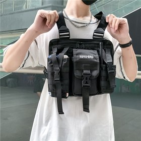 Resim 1 adet Erkek Modası ve Çok Yönlü Göğüs Çantası, Çoklu Cep ile Sokak Giyim ve Hip-hop Partileri için Mükemmel 