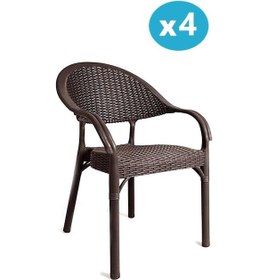 Resim Omnipazar Irk-hk735 Bambu Rattan Desenli Plastik Bahçe Sandalye Koltuk 4'lü Set Kahverengi 