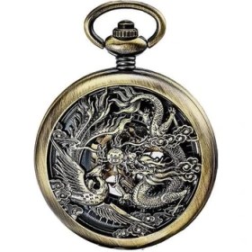 Resim Jijia JX024 Ejderha ve Anka Boncuklu Mekanik Saat Cep Saati (Yurt Dışından) 