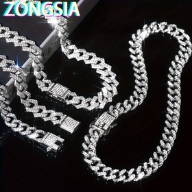 Resim ZONGSIA Unisex Hip Hop Punk Küba Zinciri Kolye ve Bileklik Seti, Moda Gümüş Gri Çinko Alaşım Beyaz K Kaplama ve Rhinestone Vurgular, Sokak Stili Takı Hediye Seti 