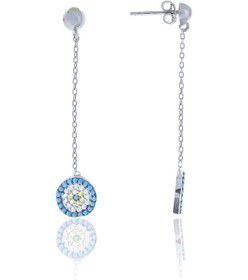 Resim Nazar Boncuğu Düz Tasarım Firuze Zirkon Taşlı Kadın Küpe S 201025059 Gümüş 