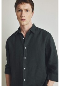 Resim DeFacto %100 Keten Regular Fit Polo Yaka Yazlık Uzun Kollu Gömlek D9925AX25SPKH498 