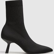 Resim Siyah Streç Topuklu Bilekte Bot Siyah 